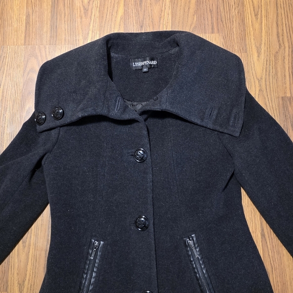 Lyse Spenard Wool Cashmere Black Asymmetrical Peacoat Women’s Small Classic A81 - Picture 5 of 11